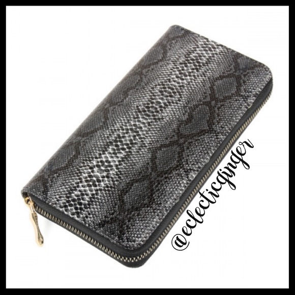 Black gray white snake print zipper wallet - Picture 6 of 8
